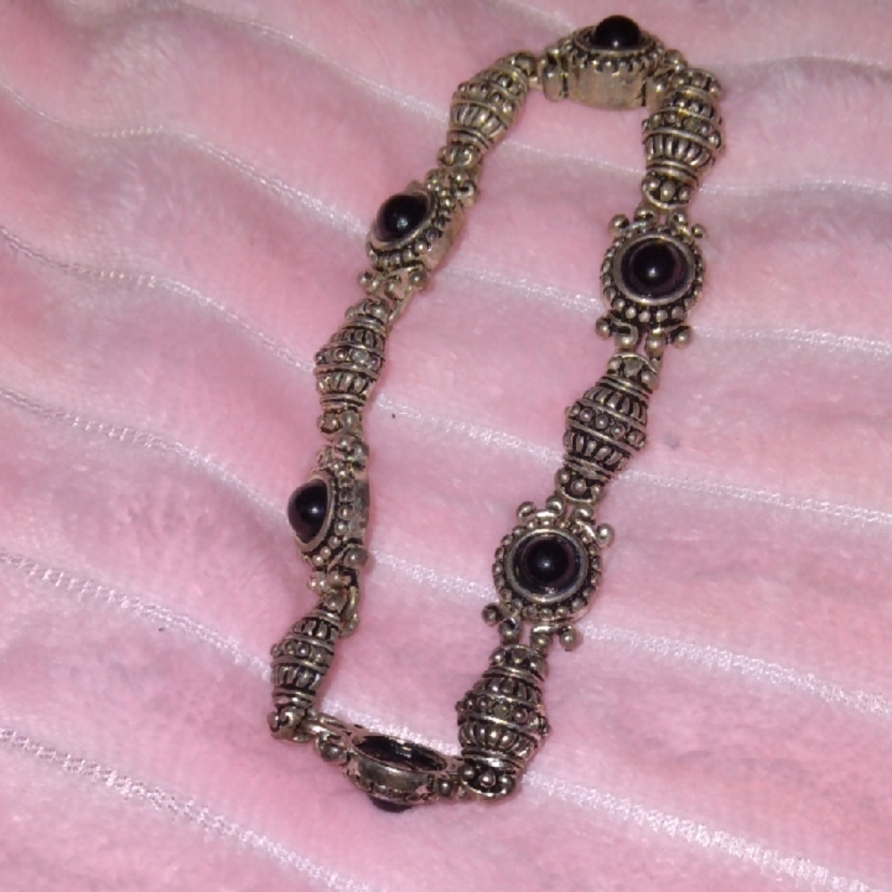 Source Unknown Silver and Black Bracelet with Intricate Design